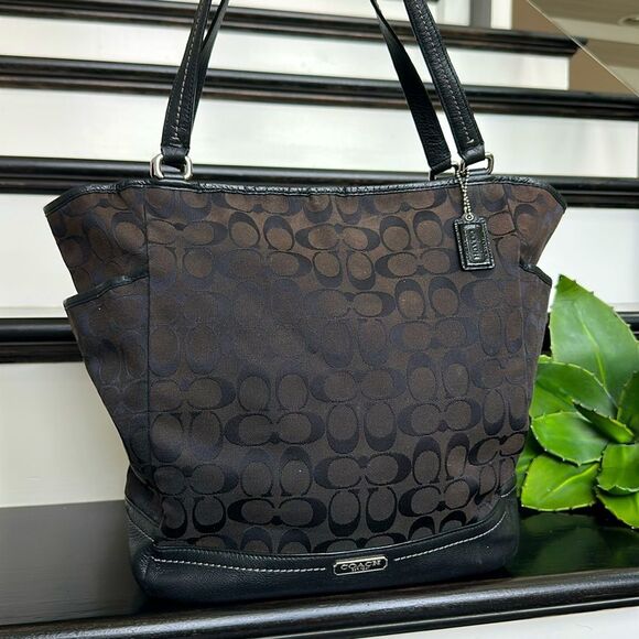 Coach Signature Canvas & Genuine Leather Shoulder Tote Bag - Picture 3 of 13